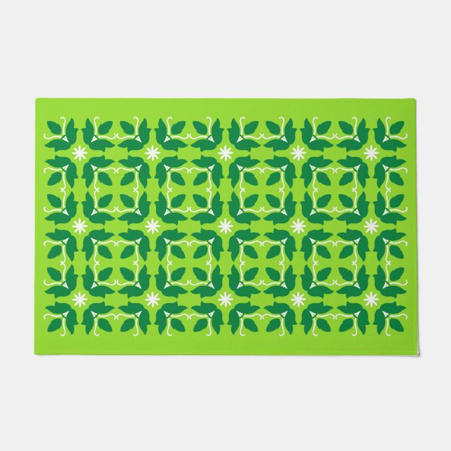 Chic Green Tile Blume Muster große Tor Mat Fußmatte (Vorderseite)