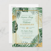 Chic Green Tropical Blätter Modernes Überraschungs Einladungspostkarte (Vorne/Hinten)
