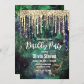 Chic green türkise Gold Glitzer Tropfen monogramm Einladung (Vorne/Hinten)