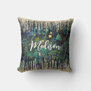 Chic green türkise Gold Glitzer Tropfen monogramm Kissen