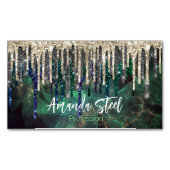 Chic green türkise Gold Glitzer Tropfen monogramm Magnetische Visitenkarte (Vorderseite)