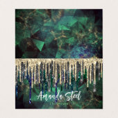 Chic green türkise Gold Glitzer Tropfen monogramm Visitenkarten (Außenseite Aufgefaltet)