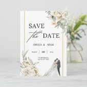 Chic Green und Beige Blätter Save the Date Hochzei Einladung (Stehend Vorderseite)