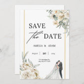 Chic Green und Beige Blätter Save the Date Hochzei Einladung (Vorne/Hinten)