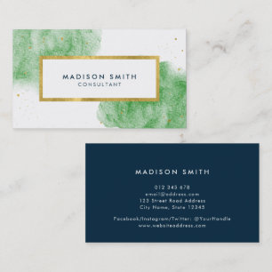 Chic Green Watercolor Imitats Gold Business Card Visitenkarte