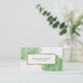 Chic Green Watercolor Imitats Gold Business Card Visitenkarte (Stehend Vorderseite)