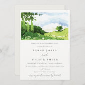 Chic Green Watercolor Landschaft Hügel Verlobung Einladung (Vorne/Hinten)