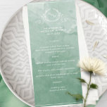 Chic Green Watercolor, Monogram Wedding Menu Menükarte<br><div class="desc">Freuen Sie sich auf dieses wunderschöne, grüne Hochzeitsmenü mit eleganten handgezeichneten botanischen Monogrammen mit Paaren, die sich über einen exquisiten Aquarellspülhintergrund in einer schönen Mischung aus grünen Farbtönen freuen. Einfach Vorlage mit Ihren Details und Menü ausfüllen und die Drucke bestellen! Teil unserer Kollektion "Grüne Wasserfarben Botanische Monogramm Hochzeit" mit einer...</div>