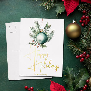 Chic Green Watercolor Weihnachtsschmuck Gold Folien Feiertagspostkarte