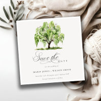 Chic Green Watercolor Willow Tree Farm Wedding