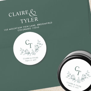 Chic Green Wedding Monogram Umschlag Aufkleber / G
