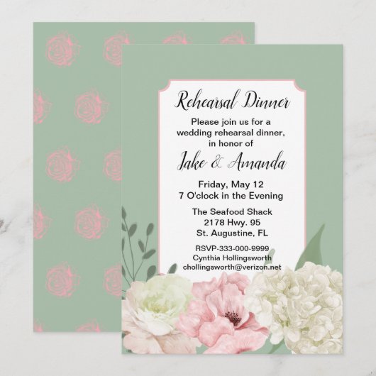 Chic Green Wedding Probe Dinner Einladung (Vorne/Hinten)