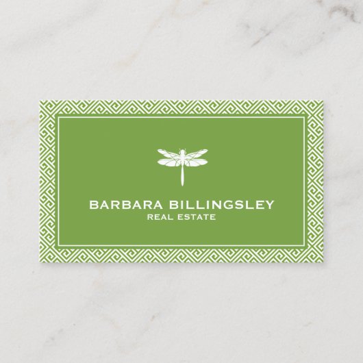 Chic Green/White Dragonfly Realtor, Designer Visitenkarte (Vorderseite)