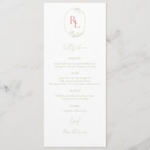 Chic Green & White Floral Monogram Wedding Menu Menükarte (Vorderseite)