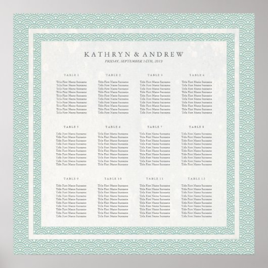 Chic Green+White Muster Seigaiha Seekarte Poster (Vorne)