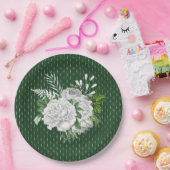 Chic Green White Roses Floral Pappteller (Party)