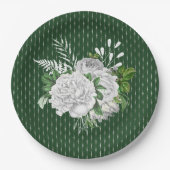 Chic Green White Roses Floral Pappteller (Vorderseite)