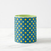 Chic Green Yellow Polka Dots auf Blue Ringer Tasse (Zentrum)
