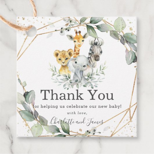 Chic Greenerenery Jungle Animals Baby Shower Gebur Geschenkanhänger (Vorderseite)