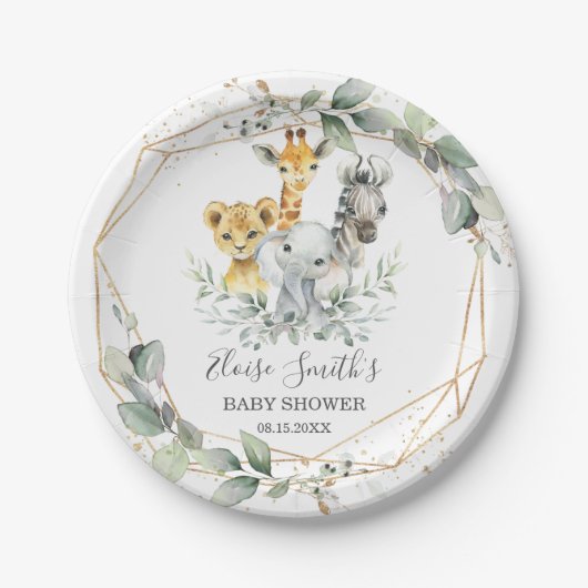Chic Greenerenery Jungle Animals Baby Shower Gebur Pappteller (Vorderseite)