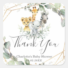 Chic Greenerenery Jungle Animals Baby Shower Gebur Quadratischer Aufkleber