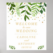 Chic Greenerity & Gold Foil Wedding Willkommenszei Poster (Vorne)