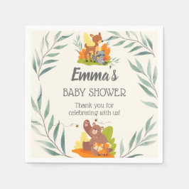 Chic Greenerity Woodland Animals Baby Shower Fores Serviette