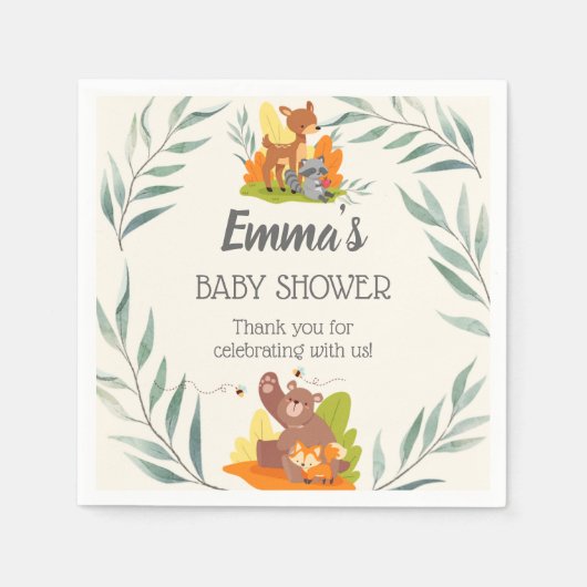 Chic Greenerity Woodland Animals Baby Shower Fores Serviette (Vorderseite)