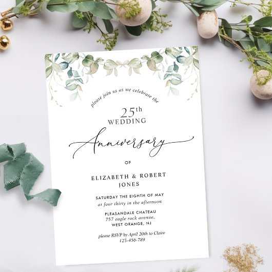 Chic Greenery 25. (oder andere) Hochzeitstag Einladung