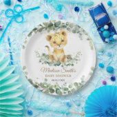 Chic Greenery Adorable Lion Cub Boy Baby Shower  Pappteller (Party)