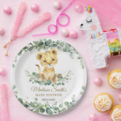 Chic Greenery Adorable Lion Cub Boy Baby Shower  Pappteller (Party)