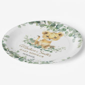 Chic Greenery Adorable Lion Cub Boy Baby Shower  Pappteller (Schrägansicht)
