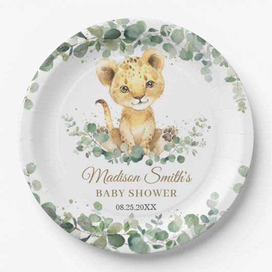 Chic Greenery Adorable Lion Cub Boy Baby Shower  Pappteller (Vorderseite)