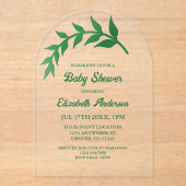 Chic Greenery Baby Shower Acryleinladungen (Vorderseite)