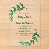 Chic Greenery Baby Shower Acryleinladungen (Vorderseite)