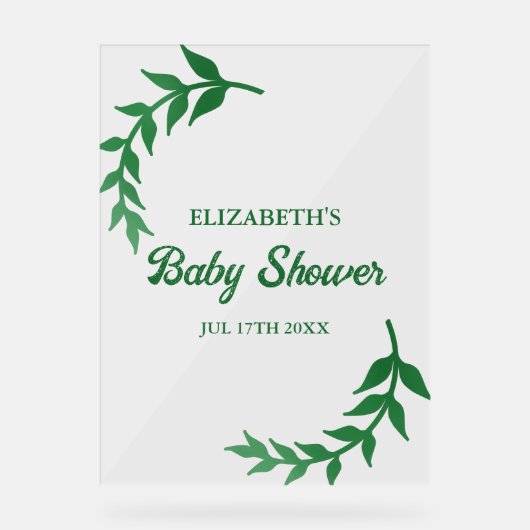 Chic Greenery Baby Shower Acrylschild (Vorderseite)