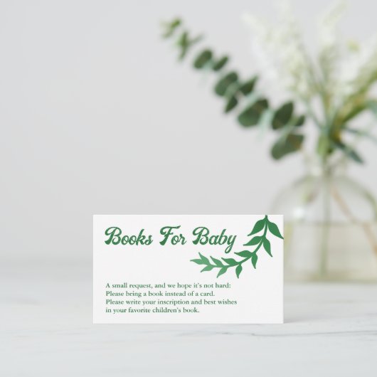 Chic Greenery Baby Shower Books for Baby Begleitkarte (Stehend Vorderseite)