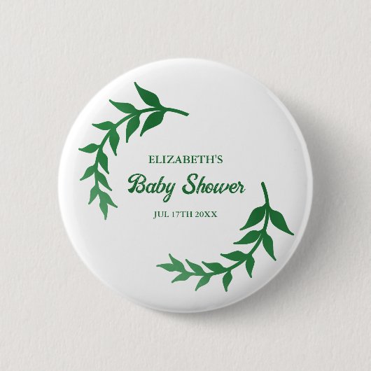 Chic Greenery Baby Shower Button (Vorderseite)