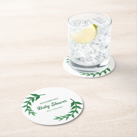 Chic Greenery Baby Shower Runder Pappuntersetzer (Vor Ort)