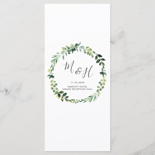 Chic Greenery Botanical Garden Wedding Menü Programm (Rückseite)