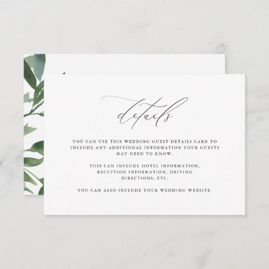 Chic Greenery Calligraphy Wedding Guest Detail Begleitkarte (Vorne/Hinten)