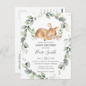 Chic Greenery Deer Baby Dusche Neutrale Einladung Postkarte (Vorne/Hinten)