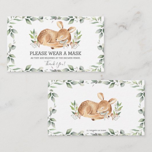 Chic Greenery Deer Baby Dusche Tragen Sie eine Mas Begleitkarte (Vorne/Hinten)