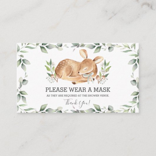 Chic Greenery Deer Baby Dusche Tragen Sie eine Mas Begleitkarte (Vorderseite)