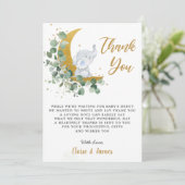 Chic Greenery Elephant Over the Moon Baby Shower Dankeskarte (Stehend Vorderseite)