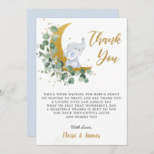Chic Greenery Elephant Over the Moon Baby Shower Dankeskarte (Vorne/Hinten)