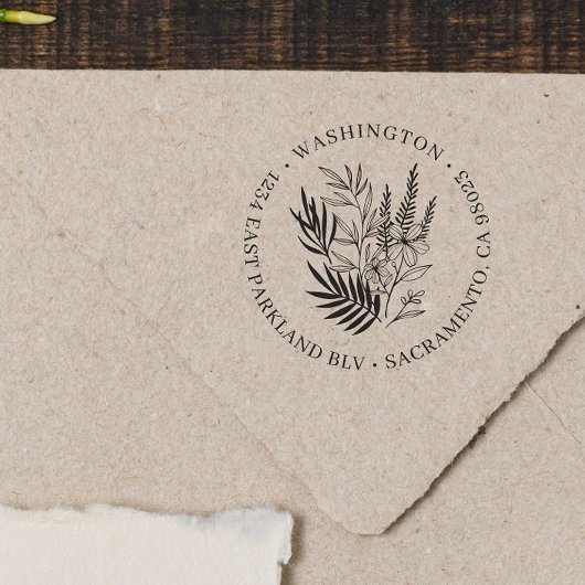 Chic Greenery Floral Round Family Rücksendeadresse Permastempel