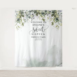 Chic greenery foliage eucalyptus 16. Geburtstag Wandteppich