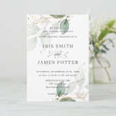 Chic Greenery Foliage Gold Calligrafy Wedding Einladung (Stehend Vorderseite)