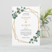 Chic Greenery Gold Geometric Wedding Einladung (Stehend Vorderseite)